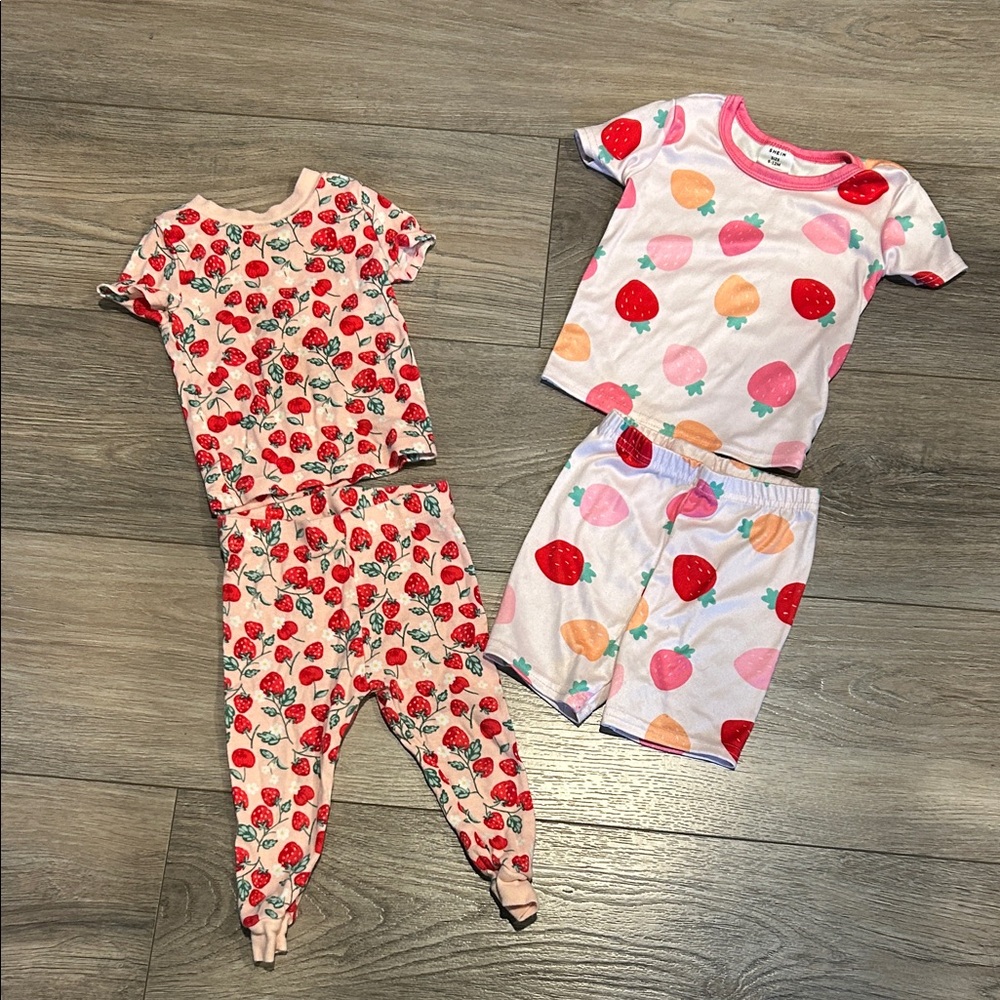 Wonder Nation/ SHEIN Pajamas Set - Strawberry and Floral Print Size 9-12 Months
